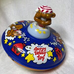 Vtg Ohio Art Metal Toy Spinning Top Sleepy Teddy Red Blue Retro Tin Litho 1960s‎